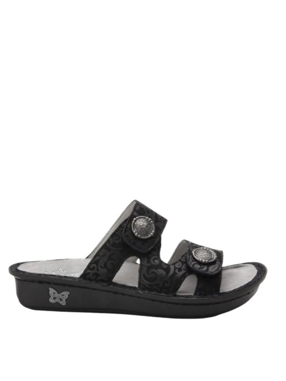 Algeria Women's Black Gray Violette Slip-On Leather Slide Sandal Size 5